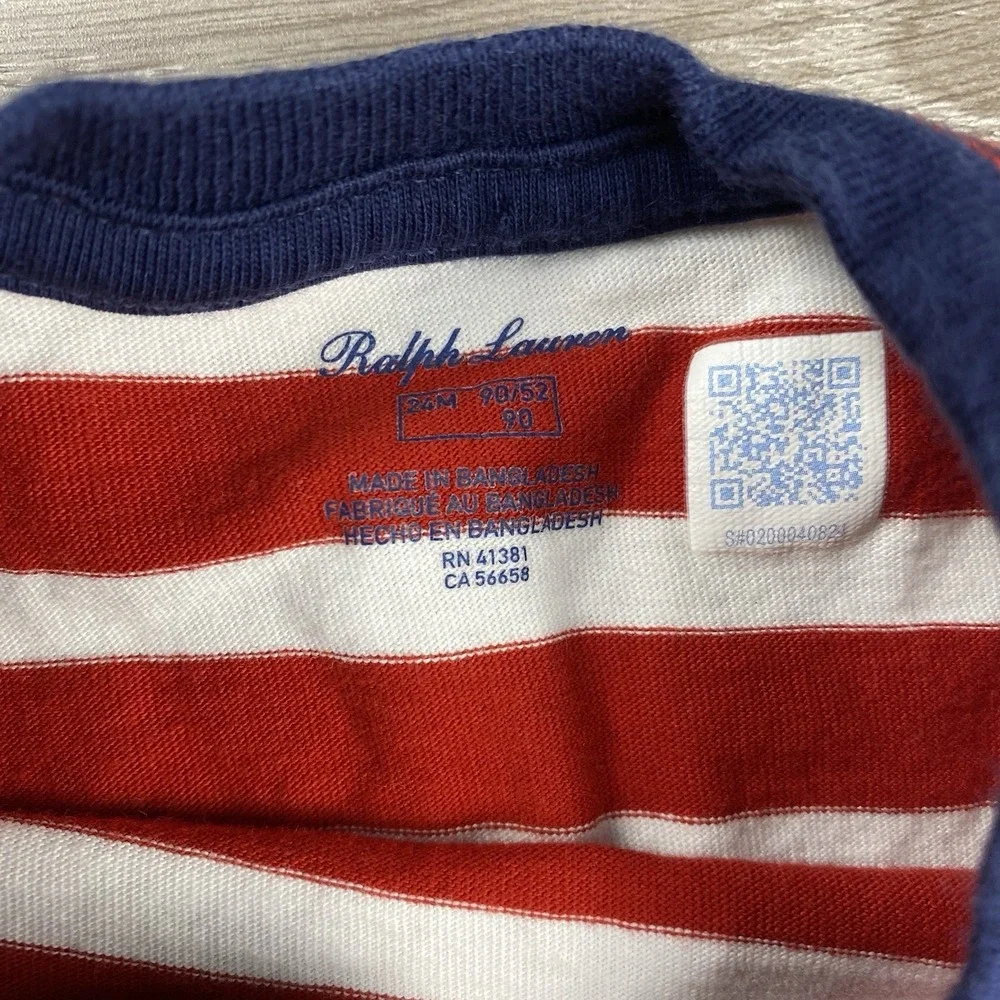 Polo Ralph Lauren Baby Boy Youth T-Shirt Red White Stripes 24M‎